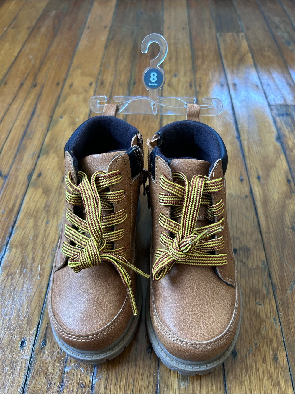 Carter's Tan/Brown Toddler Lace-Up Boots with Yellow-Striped Laces